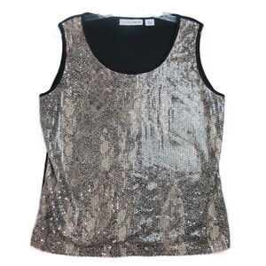 Sag Harbor Womens Size L Sequin Front Sleeveless Blouse Top Pullover